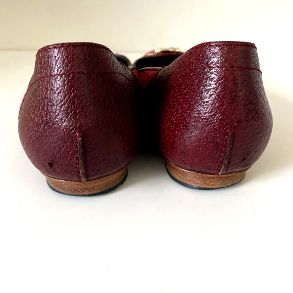 GUCCI Ballet Flat Burgundy Red Velvet Velour Round Toe Gold Buckle Equestrian 9 - Picture 7 of 14